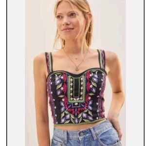 Anthropologie Black and Pink Embellished Crop Tank Top
